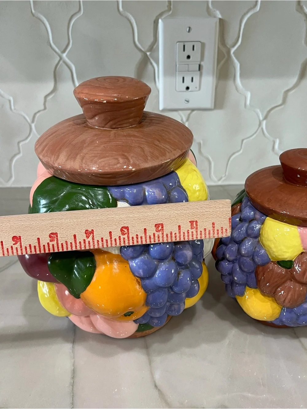 Vintage Colorful Ceramic Fruit Canister Set - Multicolor